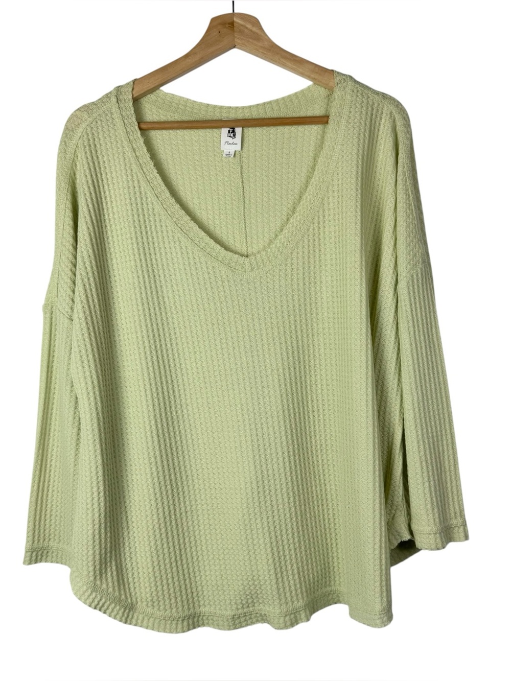 Boutique Flawless Lime Green V-Neck Thermal Long Sleeve T-Shirt S